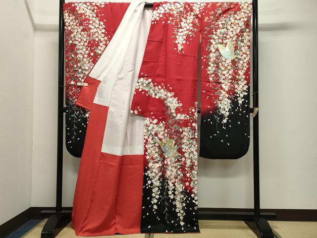 平和屋着物●豪華振袖　舞蝶枝垂れ桜文　暈し染め　金銀彩　正絹　逸品　CABK2021gh