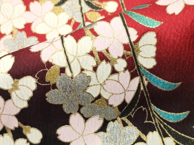 平和屋着物●豪華振袖　舞蝶枝垂れ桜文　暈し染め　金銀彩　正絹　逸品　CABK2021gh