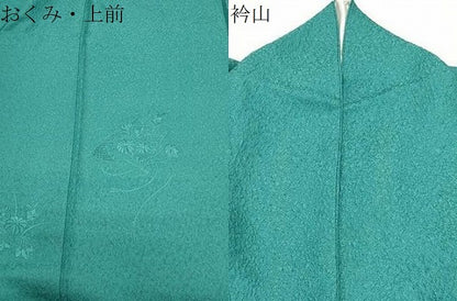 平和屋着物●中国三大刺繍　スワトウ刺繍　無地絵羽訪問着　扇面花文　青緑色　正絹　逸品　CABK2026gh