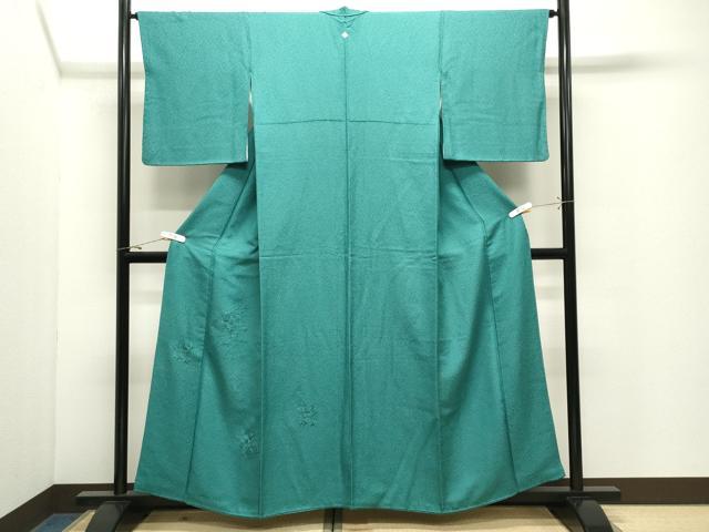 平和屋着物●中国三大刺繍　スワトウ刺繍　無地絵羽訪問着　扇面花文　青緑色　正絹　逸品　CABK2026gh