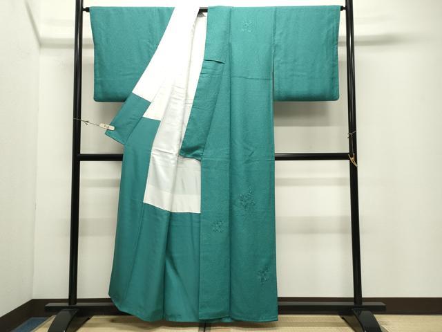 平和屋着物●中国三大刺繍　スワトウ刺繍　無地絵羽訪問着　扇面花文　青緑色　正絹　逸品　CABK2026gh