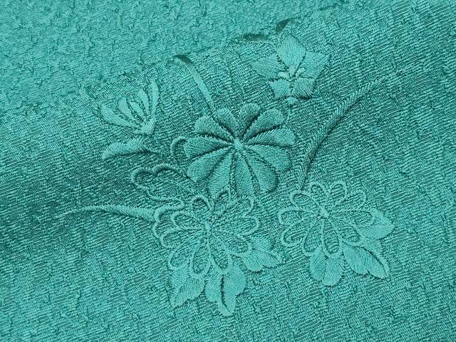 平和屋着物●中国三大刺繍　スワトウ刺繍　無地絵羽訪問着　扇面花文　青緑色　正絹　逸品　CABK2026gh
