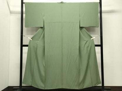 平和屋着物●上質な色無地　松葉色　正絹　逸品　CABK2027gh