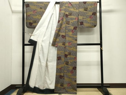 平和屋着物●小紋　源氏香　舞桜文　黒地　洗える着物　CABK2031gh