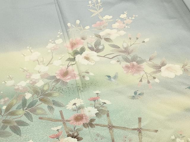 平和屋着物●訪問着　籬花鳥文　暈し染め　金銀彩　正絹　逸品　CABK2033gh