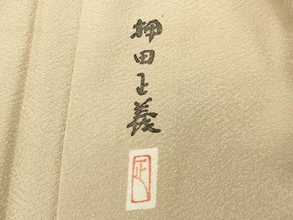 平和屋着物●本加賀友禅作家　押田正義監修　色無地　紗綾形地紋　砥粉色　正絹　逸品　CABK2034gh