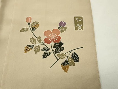 平和屋着物●本加賀友禅作家　押田正義監修　色無地　紗綾形地紋　砥粉色　正絹　逸品　CABK2034gh