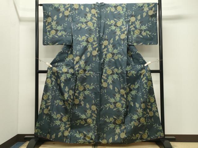 平和屋着物●本場大島紬　7マルキ　草花文　正絹　逸品　CABK2037gh