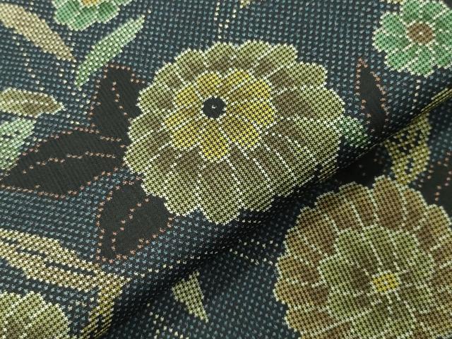 平和屋着物●本場大島紬　7マルキ　草花文　正絹　逸品　CABK2037gh