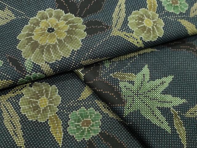 平和屋着物●本場大島紬　7マルキ　草花文　正絹　逸品　CABK2037gh