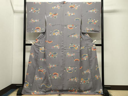 平和屋着物●上質な小紋　紅型　松花文　鬼しぼ縮緬　ロング丈　正絹　逸品　CABK2038gh
