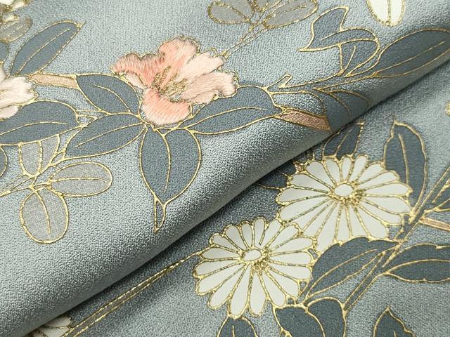 平和屋着物●訪問着　刺繍　草花文　暈し染め　金彩　正絹　逸品　CABK2041gh