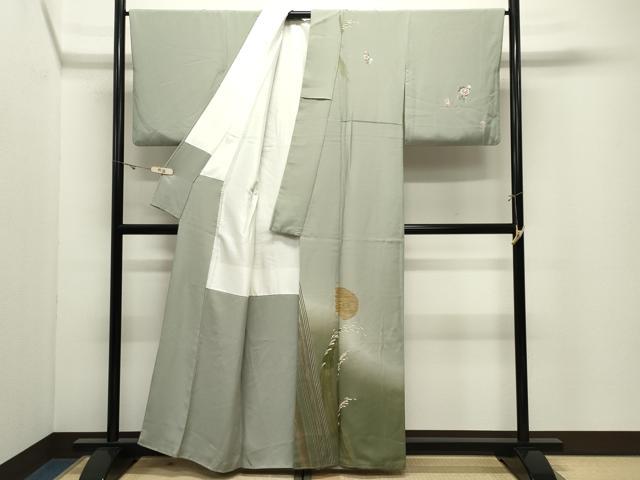 平和屋着物●訪問着　月　草花文　暈し染め　金彩　正絹　逸品　CABK2048gh