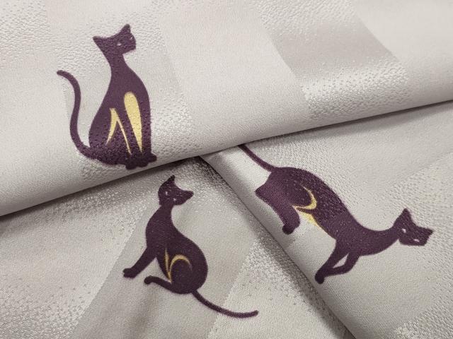 平和屋着物●長襦袢　無双仕立て　猫　正絹　逸品　CABK2049gh