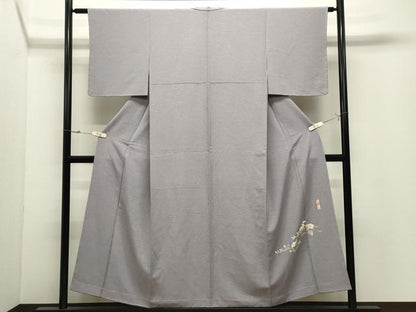 平和屋着物●京加賀友禅　百貫達雄監修　色無地　桔梗鼠色　銀座おうぎ屋扱い　正絹　逸品　未使用　CABK2053gh