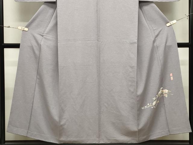 平和屋着物●京加賀友禅　百貫達雄監修　色無地　桔梗鼠色　銀座おうぎ屋扱い　正絹　逸品　未使用　CABK2053gh