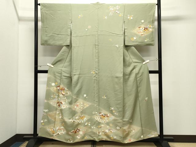 平和屋着物●訪問着　作家物　駒刺繍　菱草花文　暈し染め　金彩　正絹　逸品　CABK2056gh