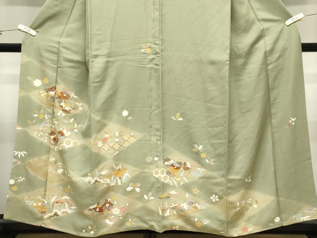 平和屋着物●訪問着　作家物　駒刺繍　菱草花文　暈し染め　金彩　正絹　逸品　CABK2056gh