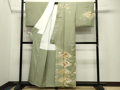 平和屋着物●訪問着　作家物　駒刺繍　菱草花文　暈し染め　金彩　正絹　逸品　CABK2056gh