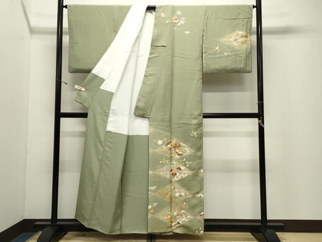 平和屋着物●訪問着　作家物　駒刺繍　菱草花文　暈し染め　金彩　正絹　逸品　CABK2056gh