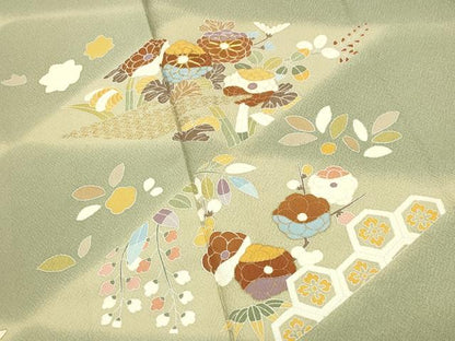 平和屋着物●訪問着　作家物　駒刺繍　菱草花文　暈し染め　金彩　正絹　逸品　CABK2056gh
