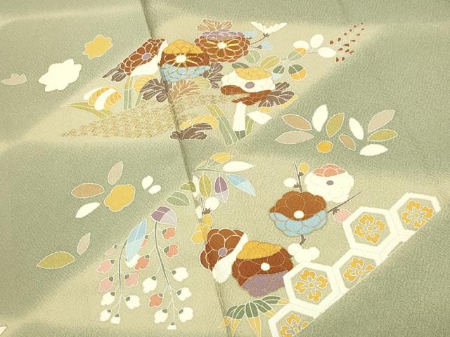 平和屋着物●訪問着　作家物　駒刺繍　菱草花文　暈し染め　金彩　正絹　逸品　CABK2056gh