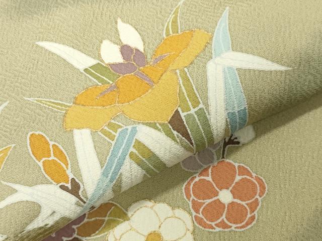 平和屋着物●訪問着　作家物　駒刺繍　菱草花文　暈し染め　金彩　正絹　逸品　CABK2056gh