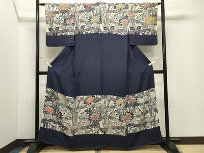 平和屋着物●訪問着　型染め　草花文　正絹　逸品　CABK2059gh