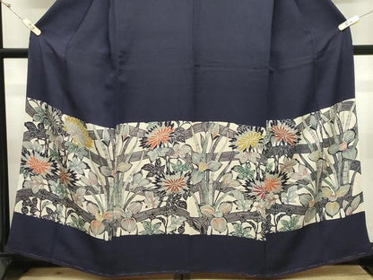 平和屋着物●訪問着　型染め　草花文　正絹　逸品　CABK2059gh