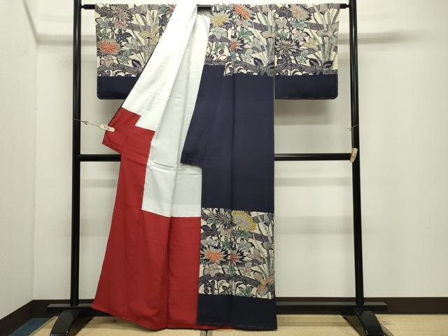 平和屋着物●訪問着　型染め　草花文　正絹　逸品　CABK2059gh
