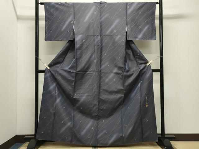 平和屋着物●十代目 歌舞伎役者　坂東三津五郎　小紋　刺し子紬　独楽　正絹　逸品　CABK2060gh