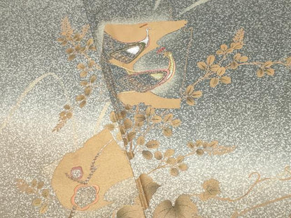 平和屋着物●訪問着　本場染大島紬　竹屋町刺繍　孔雀花文　暈し染め　金彩　正絹　逸品　CABK2067gh