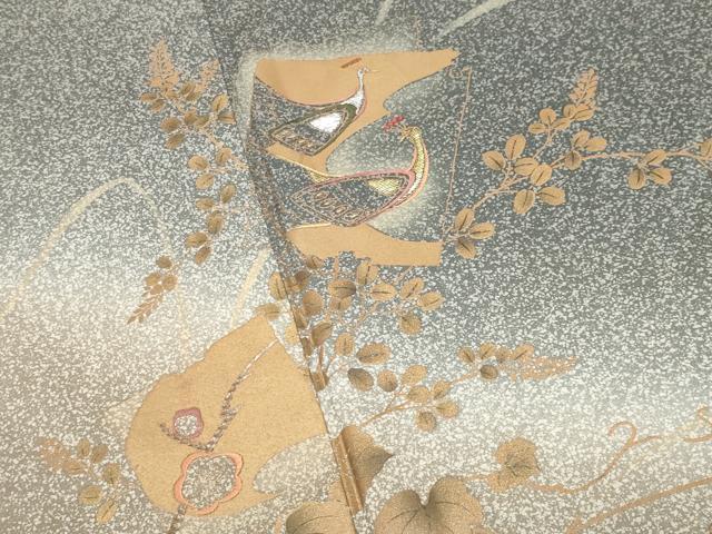 平和屋着物●訪問着　本場染大島紬　竹屋町刺繍　孔雀花文　暈し染め　金彩　正絹　逸品　CABK2067gh