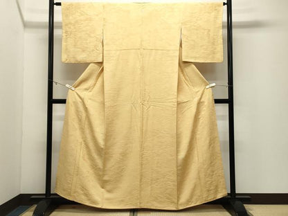 平和屋着物●上質な色無地　霞地紋　花葉色　正絹　逸品　CABK2073gh