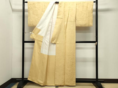 平和屋着物●上質な色無地　霞地紋　花葉色　正絹　逸品　CABK2073gh