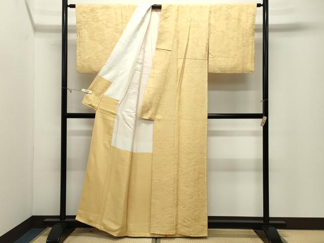 平和屋着物●上質な色無地　霞地紋　花葉色　正絹　逸品　CABK2073gh