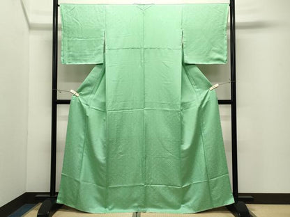 平和屋着物●上質な色無地　紗綾形地紋　若緑色　正絹　逸品　未使用　CABK2078gh