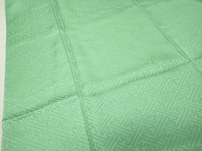 平和屋着物●上質な色無地　紗綾形地紋　若緑色　正絹　逸品　未使用　CABK2078gh