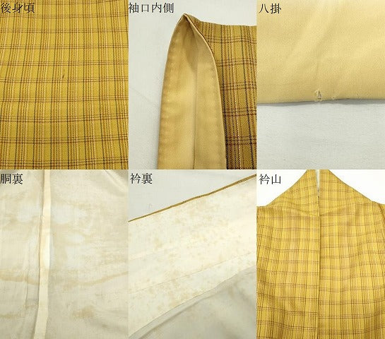 平和屋着物●本場黄八丈　まるまなこ　紬　格子柄　正絹　逸品　CABK2080gh