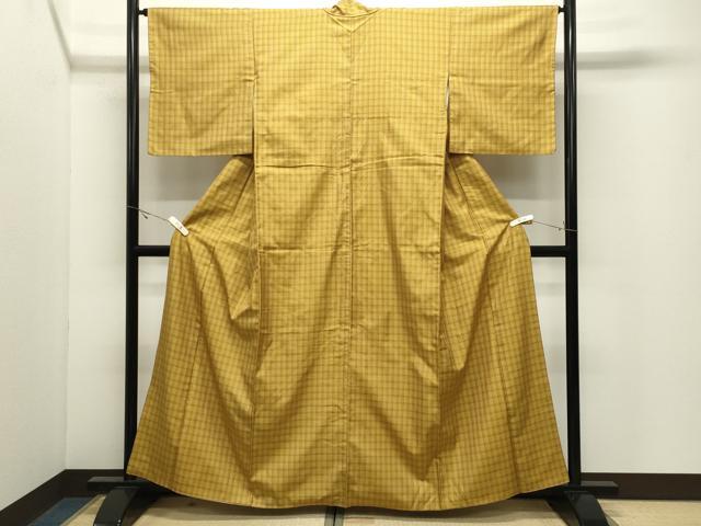 平和屋着物●本場黄八丈　まるまなこ　紬　格子柄　正絹　逸品　CABK2080gh