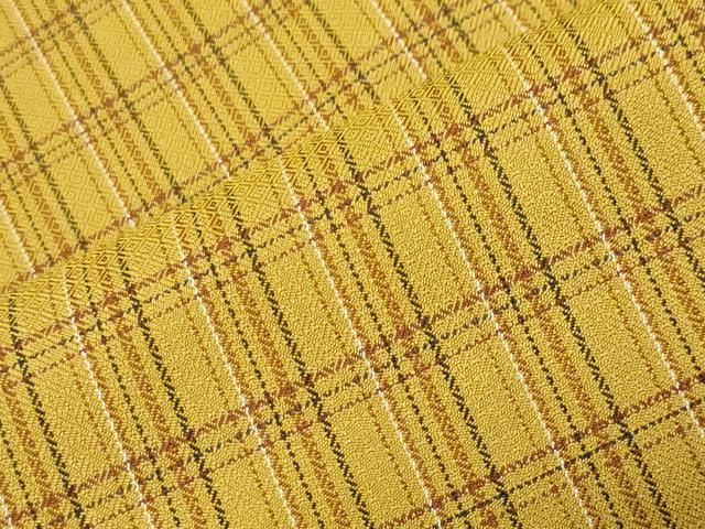 平和屋着物●本場黄八丈　まるまなこ　紬　格子柄　正絹　逸品　CABK2080gh