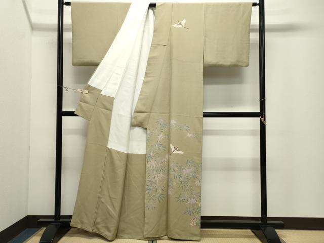平和屋着物●十日町　加賀草木友禅の第一人者　田村哲彦　訪問着　尾長鳥枝葉文　正絹　逸品　CABK2087gh