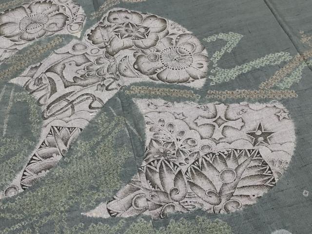 平和屋着物●西洞院辻が花　大脇一心　訪問着　紬地　絞り　正絹　逸品　CABK2096gh