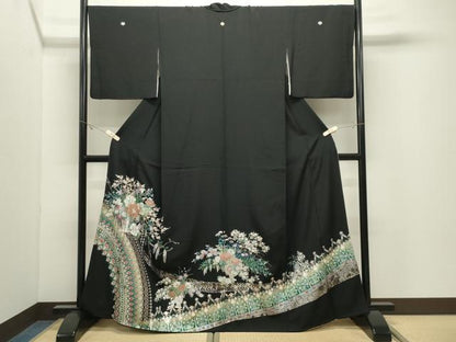 平和屋着物●豪華黒留袖　螺鈿　花瓶　金銀彩　正絹　逸品　CABK2097gh