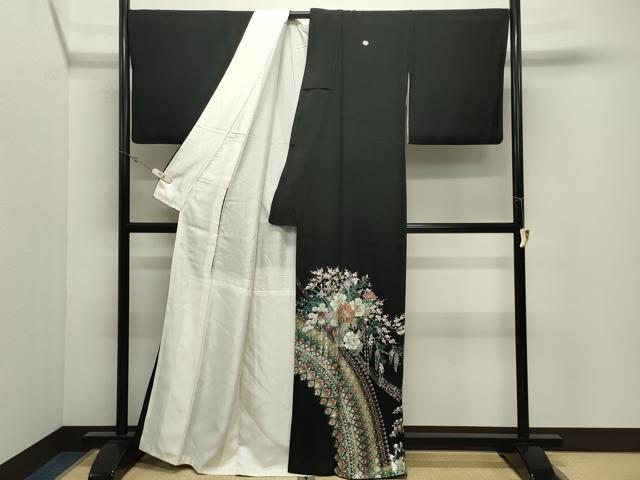 平和屋着物●豪華黒留袖　螺鈿　花瓶　金銀彩　正絹　逸品　CABK2097gh