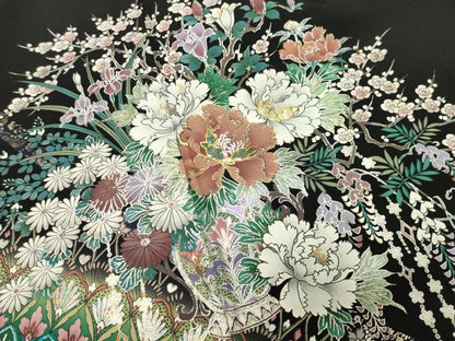 平和屋着物●豪華黒留袖　螺鈿　花瓶　金銀彩　正絹　逸品　CABK2097gh