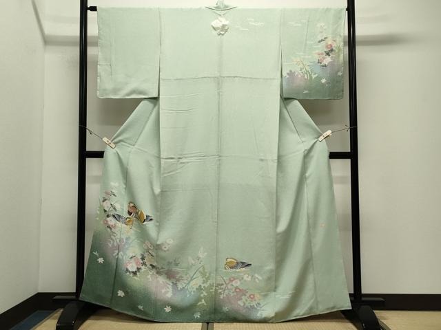 平和屋着物●人間国宝・羽田登喜男　訪問着　鴛鴦花文　暈し染め　金銀彩　正絹　逸品　未使用　CABK2098gh