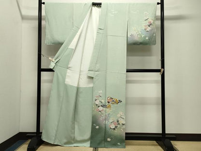平和屋着物●人間国宝・羽田登喜男　訪問着　鴛鴦花文　暈し染め　金銀彩　正絹　逸品　未使用　CABK2098gh