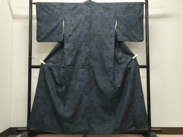 平和屋着物●結城紬　100亀甲　楓文　正絹　逸品　CABK2103gh