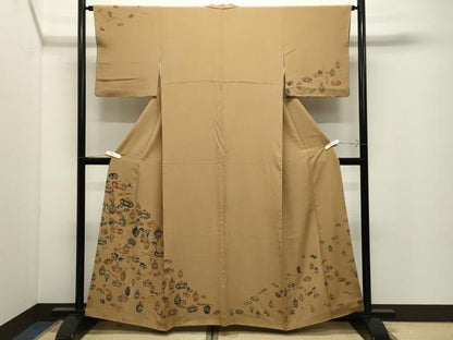 平和屋着物●訪問着　型染め　仕覆花文　正絹　逸品　CABK2106gh